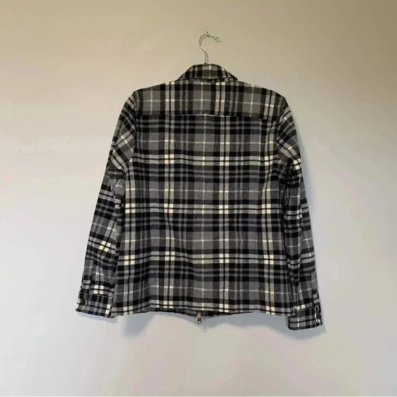 NWT L.L. Bean plaid checkered grey flannel  full zip shacket jacket - Picture 8 of 8